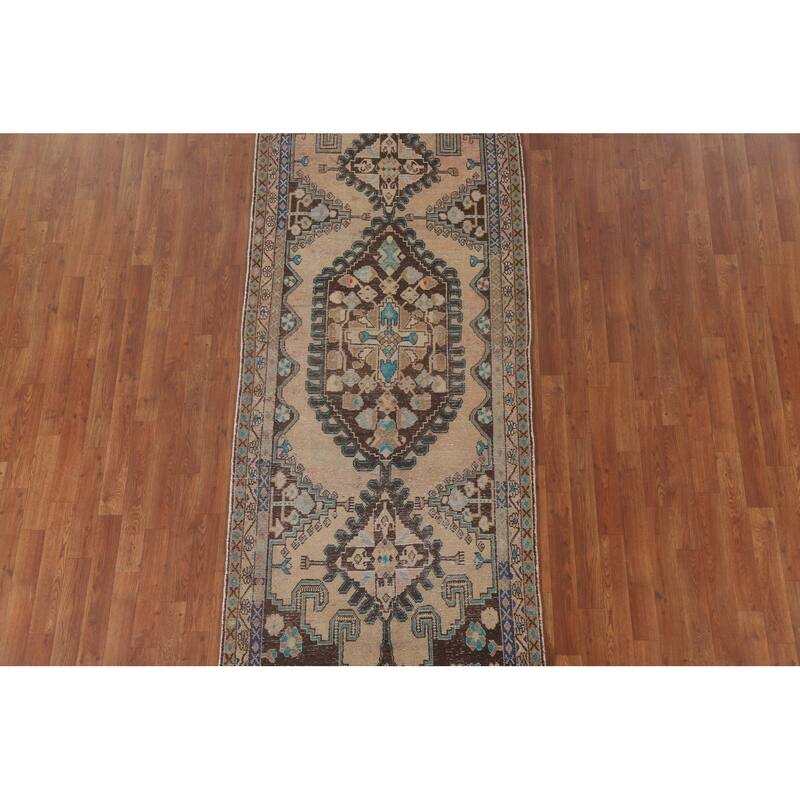 Hamedan Persian Antique Runner Rug Handmade Wool Carpet - 3'6" x 9'7"