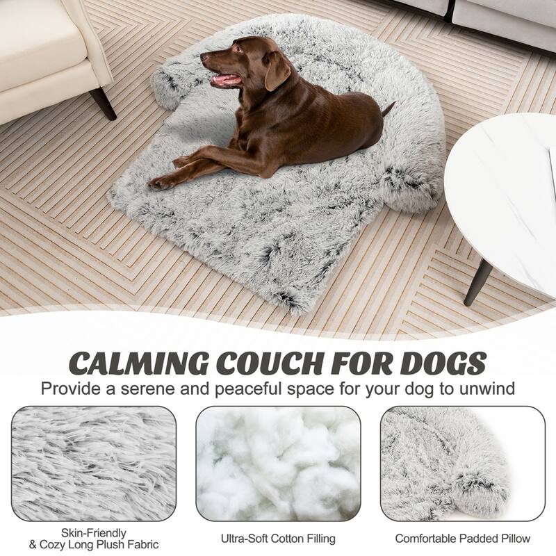 Costway Plush Calming Dog Couch Bed with Anti-Slip Bottom Plush Mat - Gray