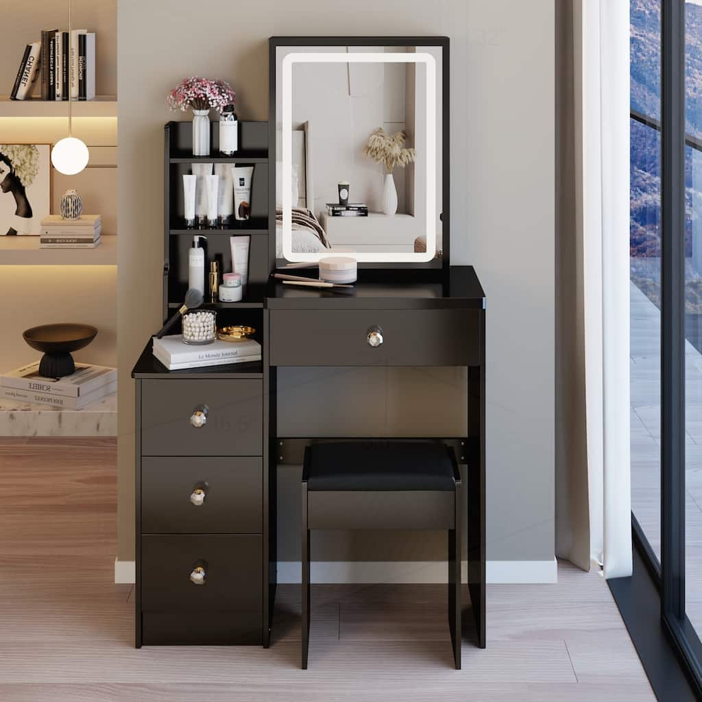 Compact Left Bedside Cabinet with Advanced LED Mirror and Ample Storage