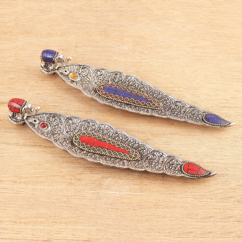 Novica Handmade Brilliant Elephant Aluminum Incense Holders (Pair)