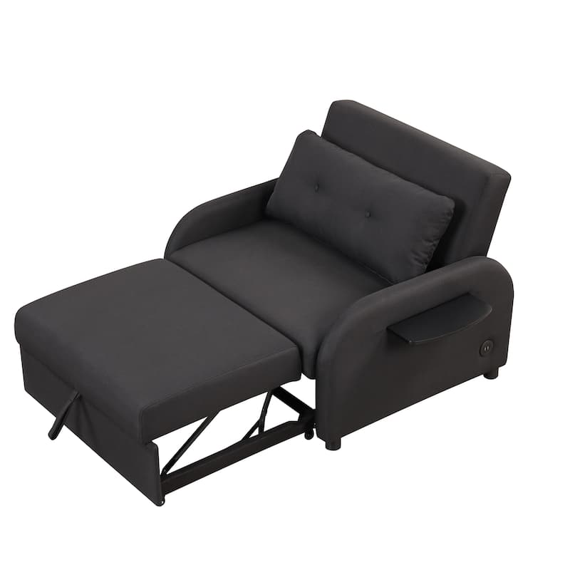 Roomfitters 3-in-1 Pull-Out Sofa Sleeper with 2-Wing Table USB Charging Port for Living Room Recreation Room