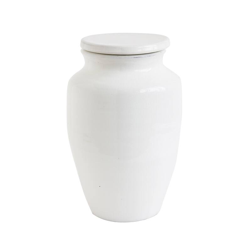 Terracotta Cachepot with Cover Lid - White