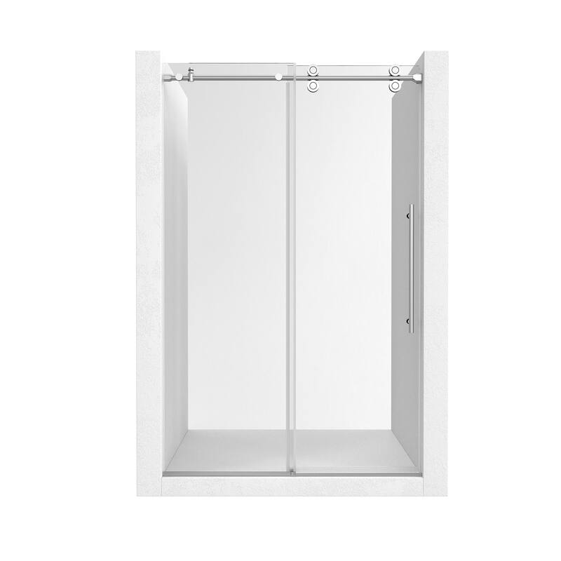 CASAINC 48"/60"W x 76"H Sliding Frameless Shower Door with Clear Glass - 48" x 76" - Chromed