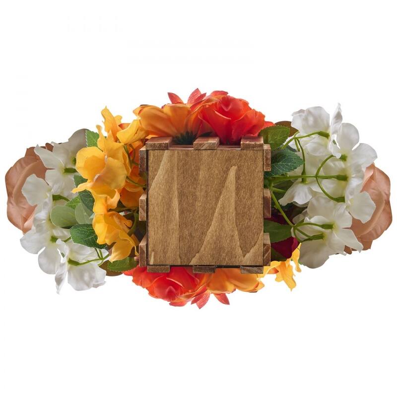 Orange Silk Rose Centerpieces Set of 4 with Wood Base for Weddings - 17.7 x 9.8 x 9.8 inch
