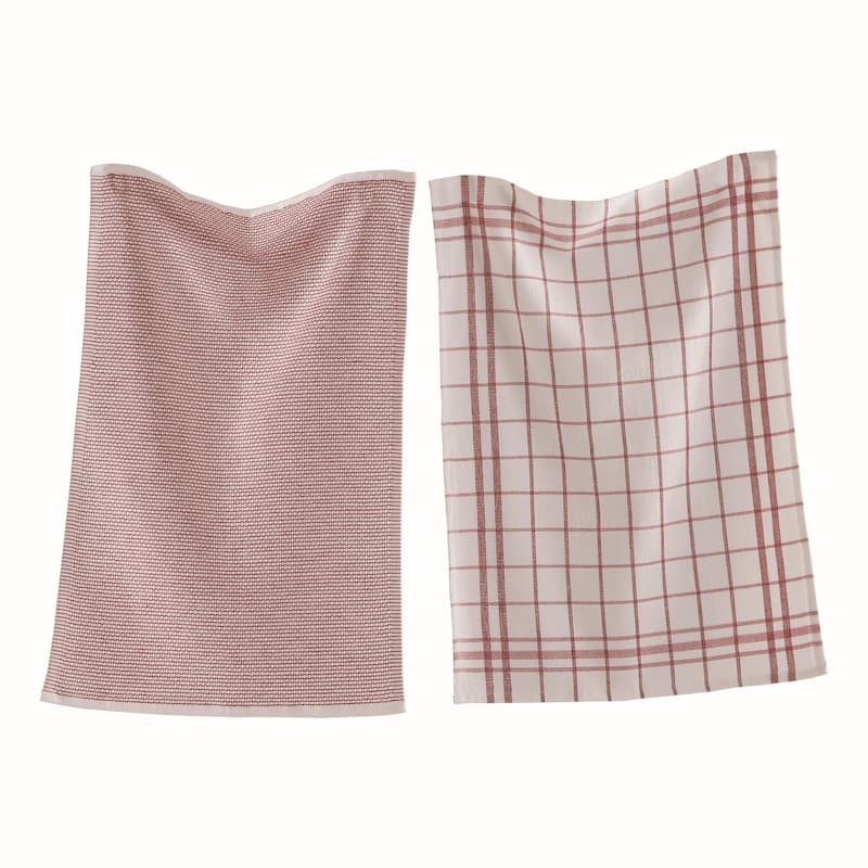 26L"x18W" Classic Red Cotton Set of 2 Checked and Solid Terry Cloth Dishtowel Kitchen Towel Red Machine Washasble