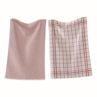 26L"x18W" Classic Red Cotton Set of 2 Checked and Solid Terry Cloth Dishtowel Kitchen Towel Red Machine Washasble