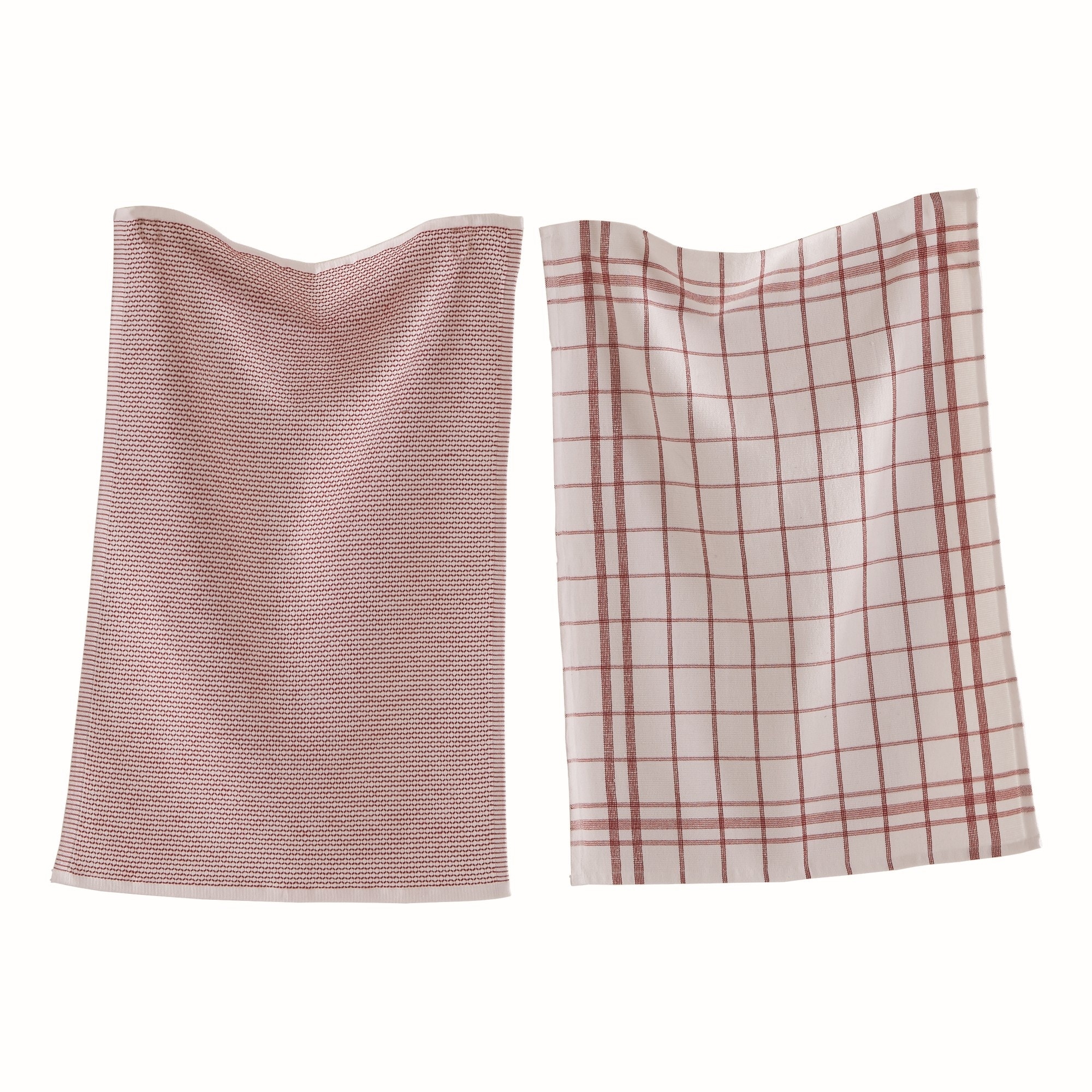 26L"x18W" Classic Red Cotton Set of 2 Checked and Solid Terry Cloth Dishtowel Kitchen Towel Red Machine Washasble