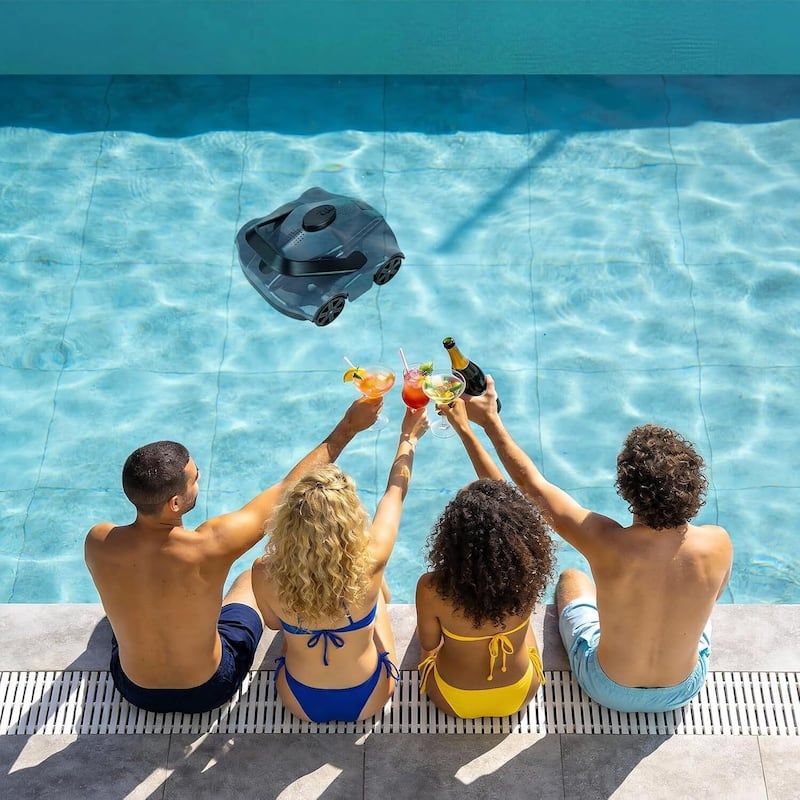 Cordless Pool Cleaner Robotic, Pool Vacuum for Inground Pools Up to 860 Sq.ft, Grey - N/A