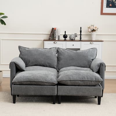 Convertible U-Shaped Sofa with Footstools and Storage, Gray, 2-Seater for Living Room/C Bedroom/Office/Small Space