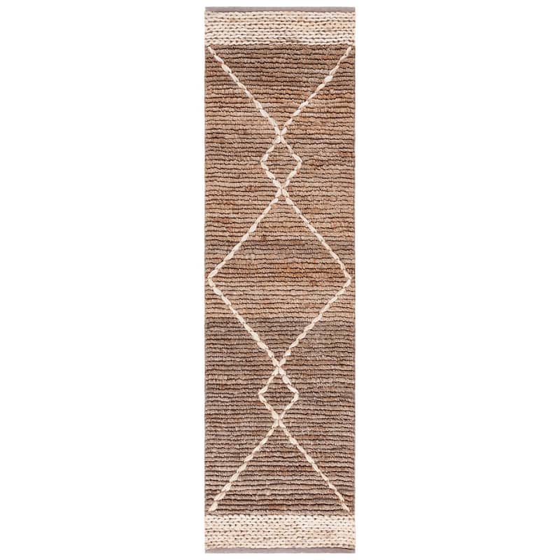SAFAVIEH Handmade Natural Fiber Yara Geometric Jute Rug - 2'3" x 8' Runner - Natural/Ivory