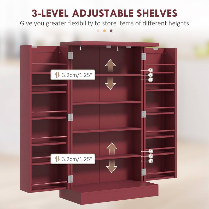 Freestanding Kitchen Pantry Storage Cabinet - Red
