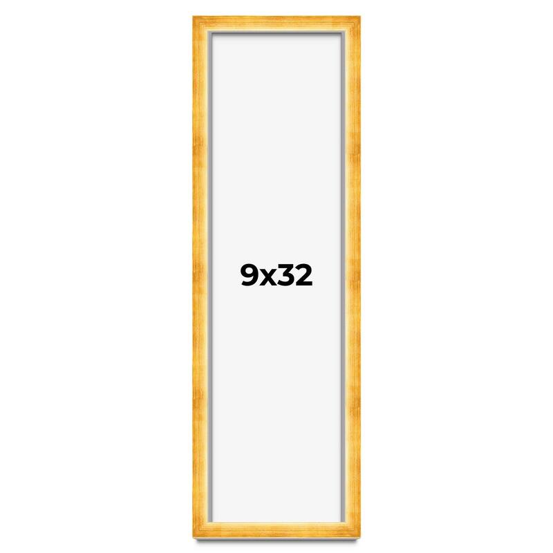9x32 Shadow Box Frame Gold | 1.625 Inches Deep Real Wood Traditional