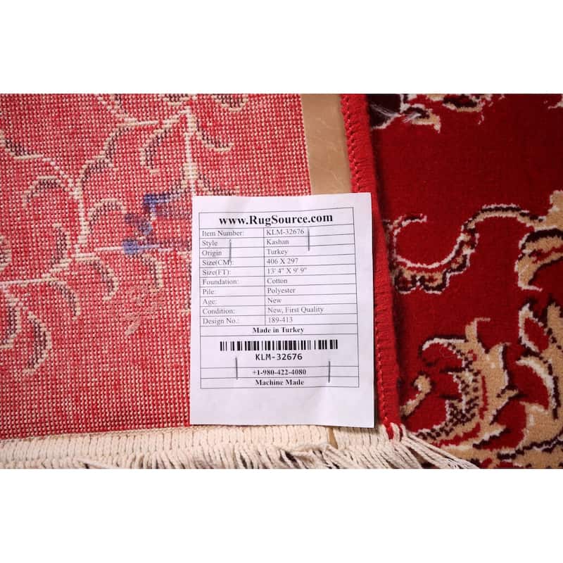 Traditional Kashan Turkish Rug Machine Made Red Oriental Carpet - 9'9" x 13'4"