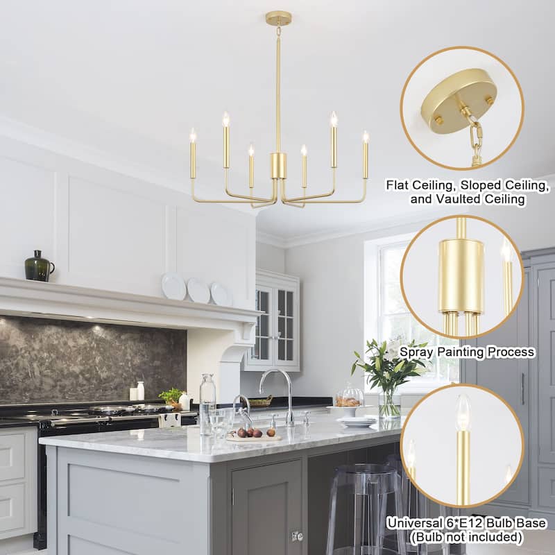 Modern 6-Light Simple Candle Chandelier for Kitchen Island, Living Room, Bedroom, Foyer