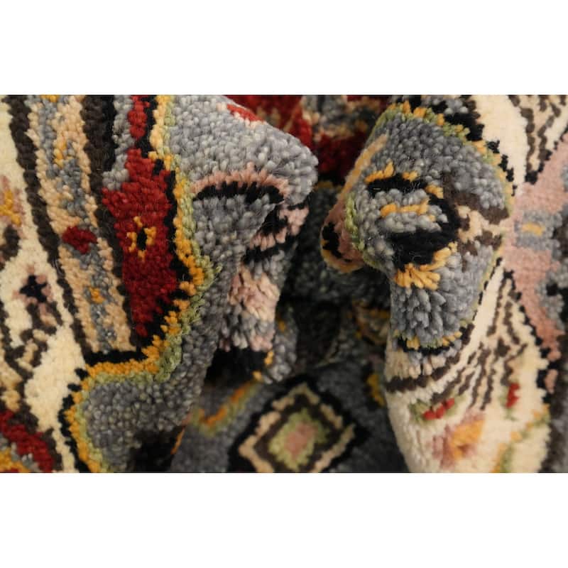 Hand Knotted Oriental 100% Wool Carpet Transitional Geometric Greys & Charcoal Oushak Area Rug - 5' 1'' X 2' 11''