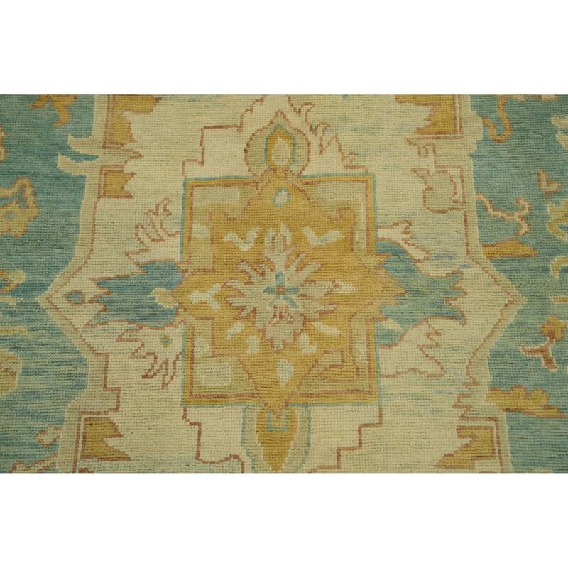 Vegetable Dye Blue Oushak Turkish Area Rug, Floral Geometric Carpet - 11' 10'' X 9' 0''
