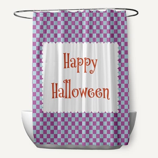 slide 2 of 3, Halloween Happy Halloween Checks Shower Curtain Orchid