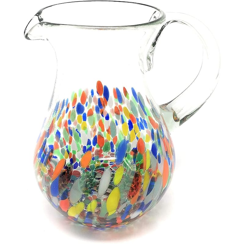 Dos Suenos Mexican Hand Blown Glass Pitcher - Confetti Carmen Design (84 oz) - Multi