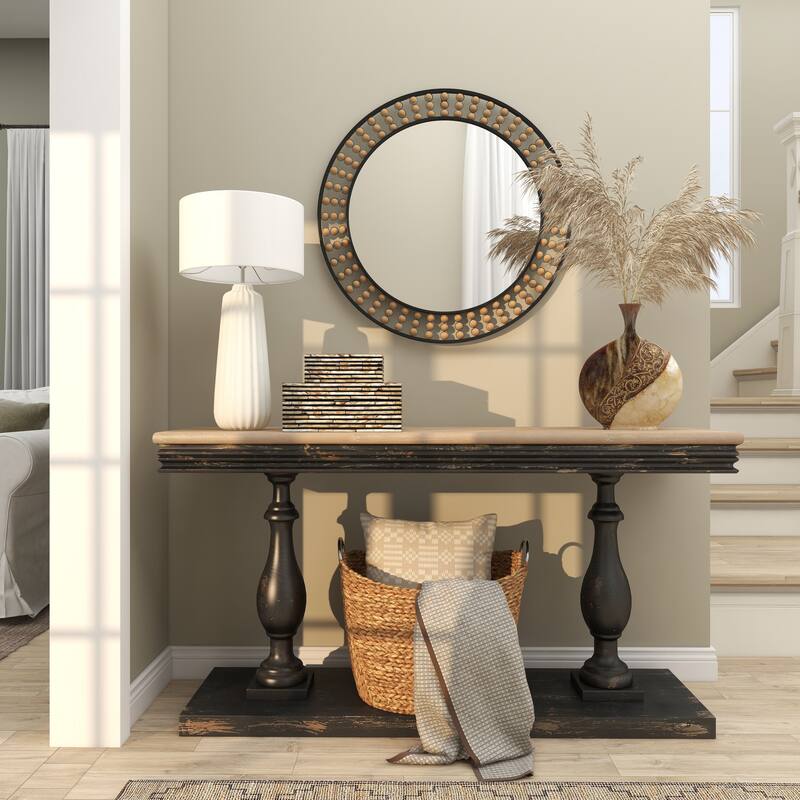 Contemporary Metal Wall Mirror with Beaded Detailing - White or Black