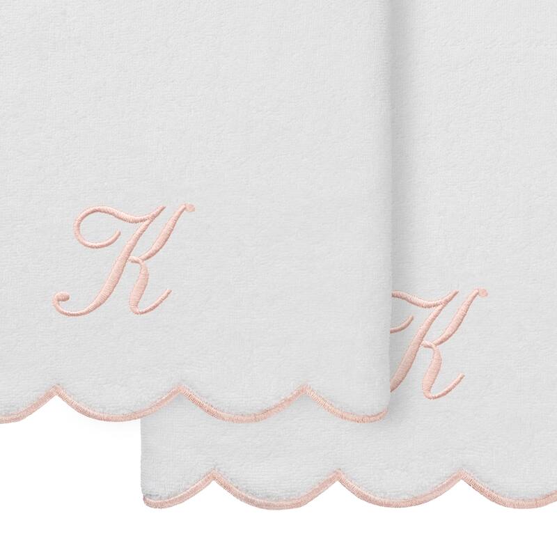 Authentic Hotel and Spa 100% Turkish Cotton Pink ADORNIA Scallop Personalized 2 Piece Bath Towel Set - 2 Bath Towels