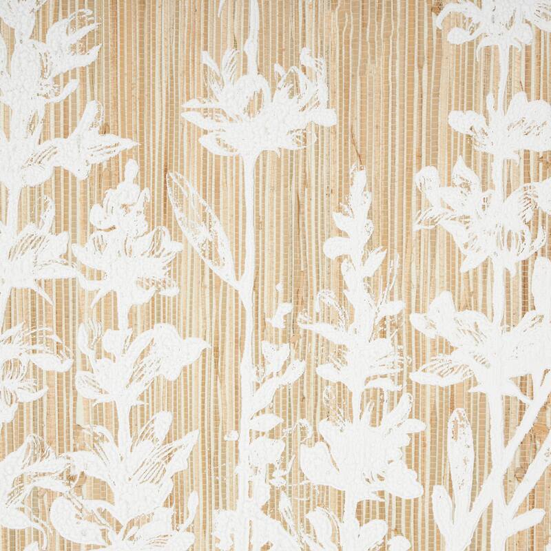 Wood Floral Textured Home Wall Decor with White Painted Accents and Beaded Frame - Cream - Roche River Decor