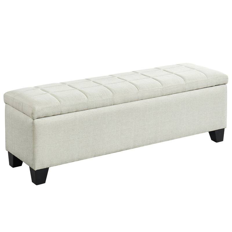 48" Beige Solid Rectangular Storage Ottoman