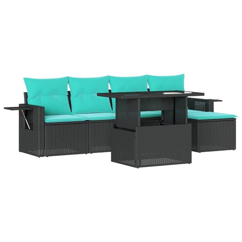 vidaXL Patio Sofa Set with Cushions Table and Couches 6 Piece Poly Rattan - 21.7 x 24.4 x 27.2