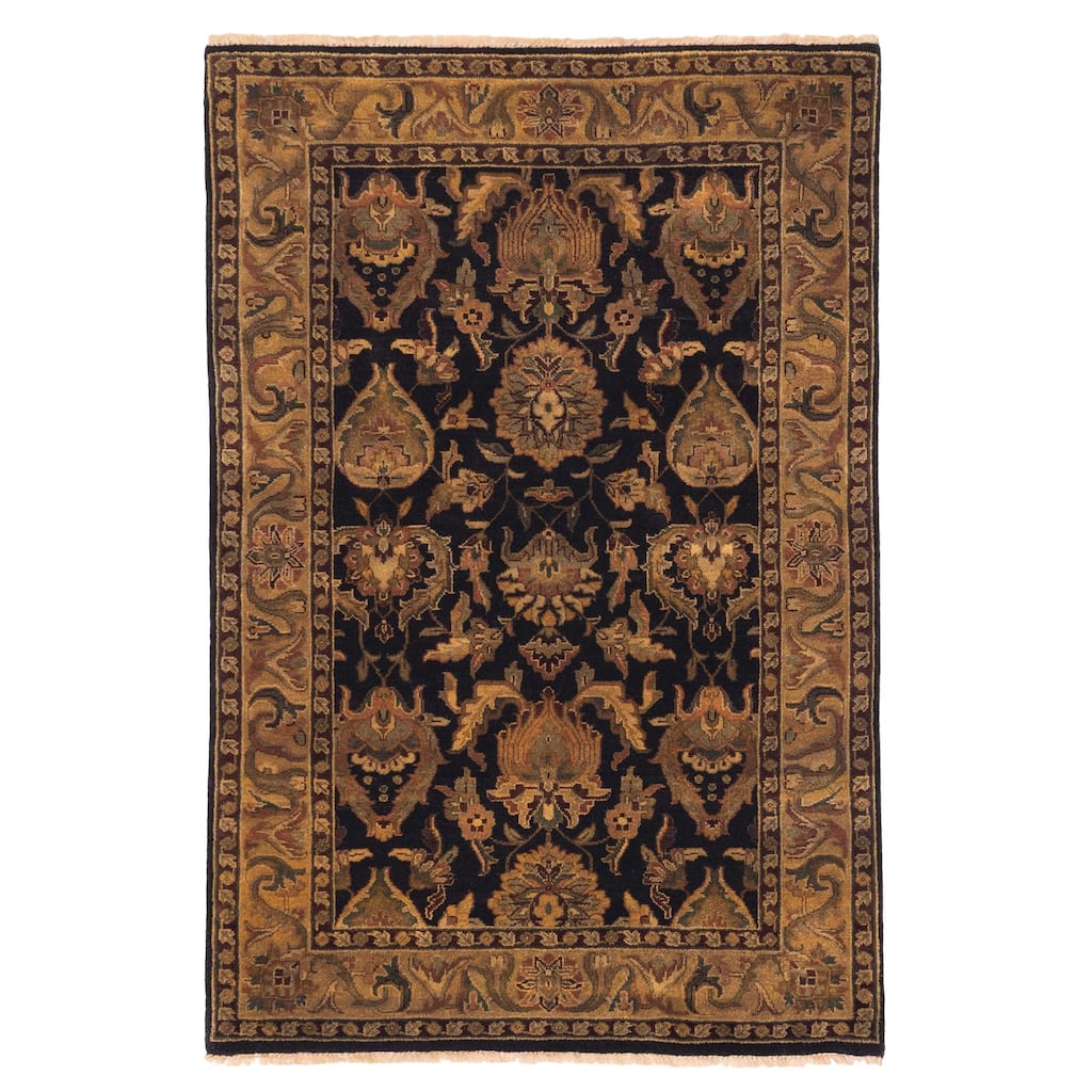 ECARPETGALLERY Hand-knotted Finest Agra Jaipur Black Wool Rug - 4'0 x 5'11