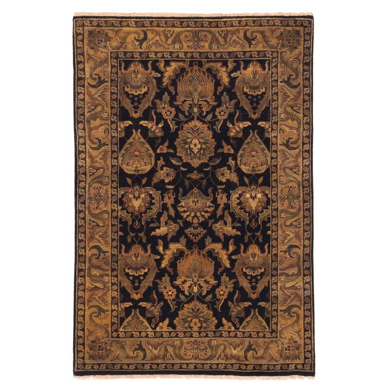 ECARPETGALLERY Hand-knotted Finest Agra Jaipur Black Wool Rug - 4'0 x 5'11