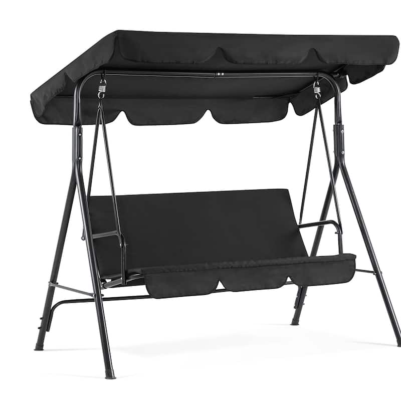 MCombo 3-Person Patio Swing Chair, Adjustable Canopy Hanging Swing, Removable Cushions, 4003 - Black