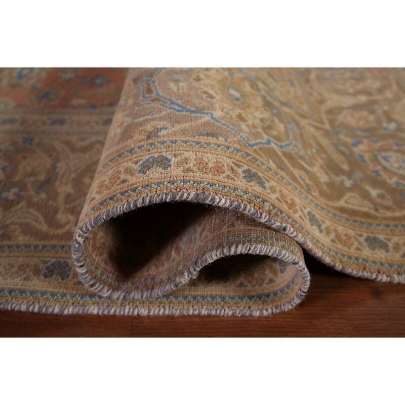 Traditional Mashad Vintage Persian Rug Bedroom Handmade Wool Carpet - 7'10" x 11'0"