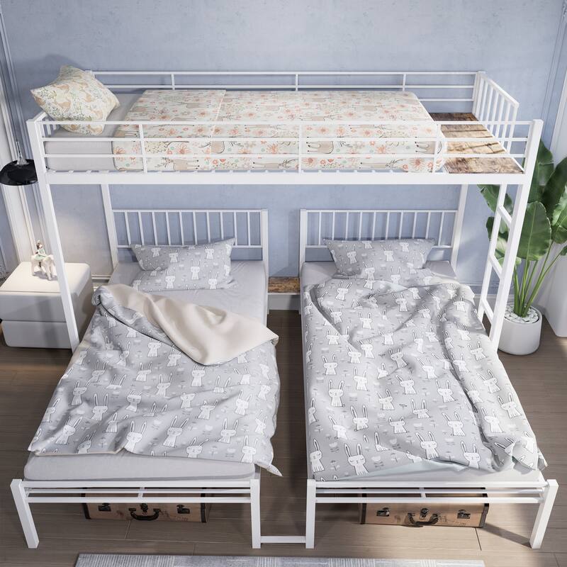 Twin Triple Bunk Bed for Kids, 3 Bed Bunk Beds for 3, Metal Triple Bunk Beds, Separates Into 3 Twin Beds