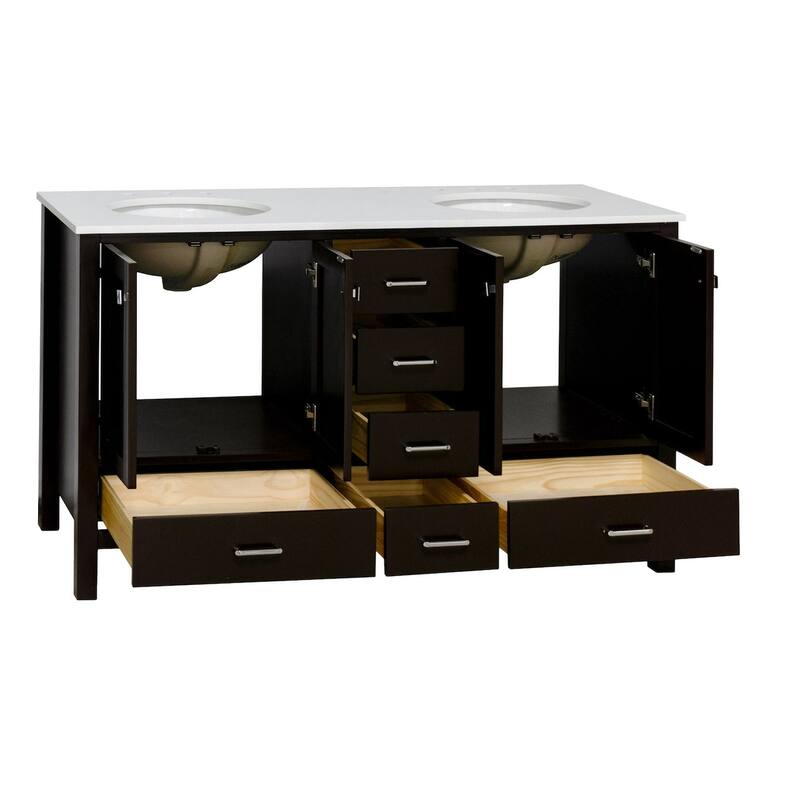 KitchenBathCollection Horizon 60" Double Bathroom Vanity with Engineered White Top