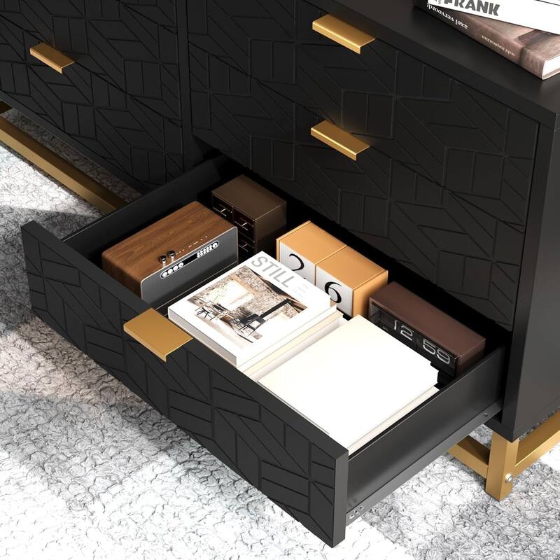 6 Drawer Dresser for Bedroom, Chest of Drawers with Metal Base