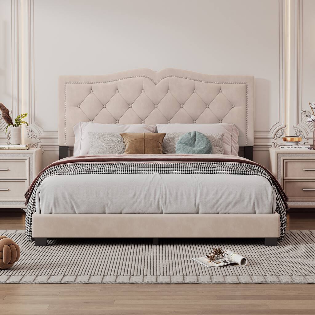 Elegant Design Upholstered Platform Bed Frame with Headboard