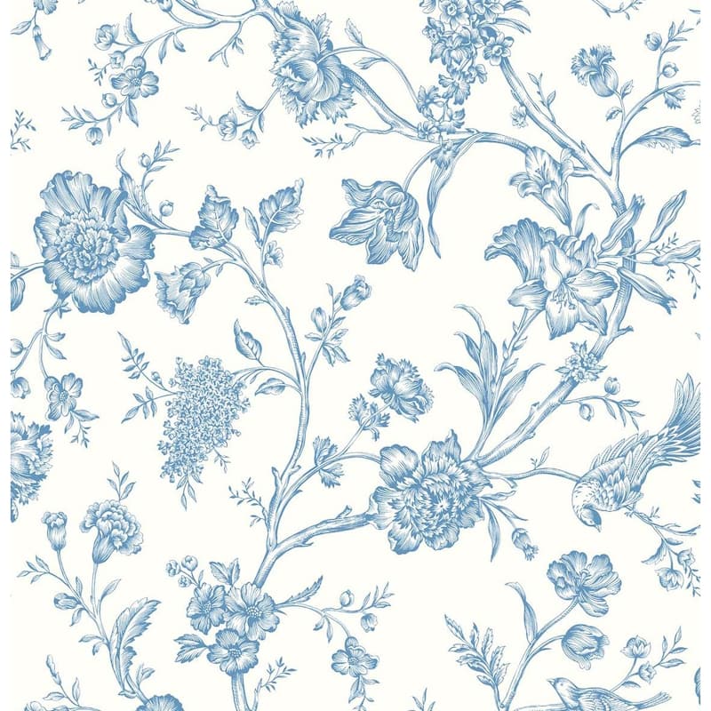 NextWall Jasmine Chinoiserie Peel and Stick Wallpaper - 27 in. W x 18 ft. L - Carolina Blue