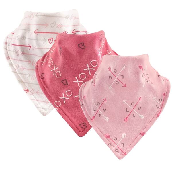 slide 1 of 1, Luvable Friends Baby Girl Cotton Bandana Bibs 3pk, Love, One Size - Love - One Size One Size - Love