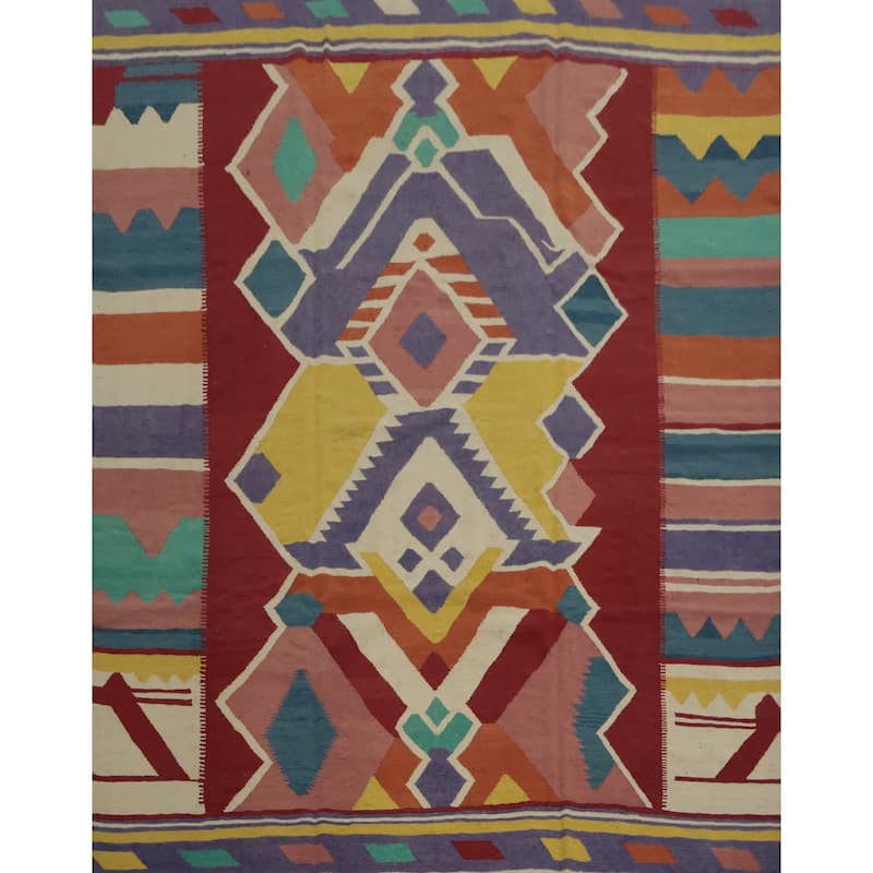 Hand Woven Oriental 100% Wool Carpet Southwestern Modern Multi-Colored Kilim Area Rug - 9' 8'' X 9' 7''