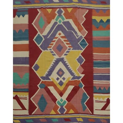 Hand Woven Oriental 100% Wool Carpet Southwestern Modern Multi-Colored Kilim Area Rug - 9' 8'' X 9' 7''