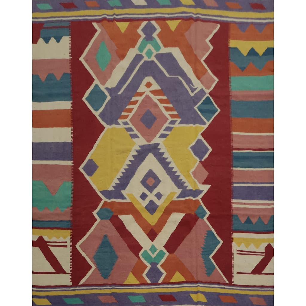 Hand Woven Oriental 100% Wool Carpet Southwestern Modern Multi-Colored Kilim Area Rug - 9' 8'' X 9' 7''