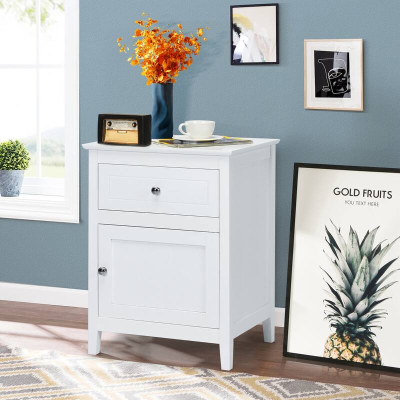 Costway 2PCS Nightstand with Drawer Accent Side End Table Storage