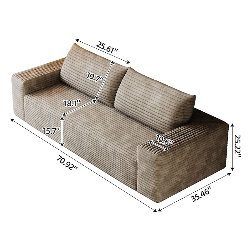 Loveseat with Memory Foam & Furry Pillows, Corduroy Fabric Deep Seat Couch, Small 2-Seater Cloud Couch with Wide Armrests