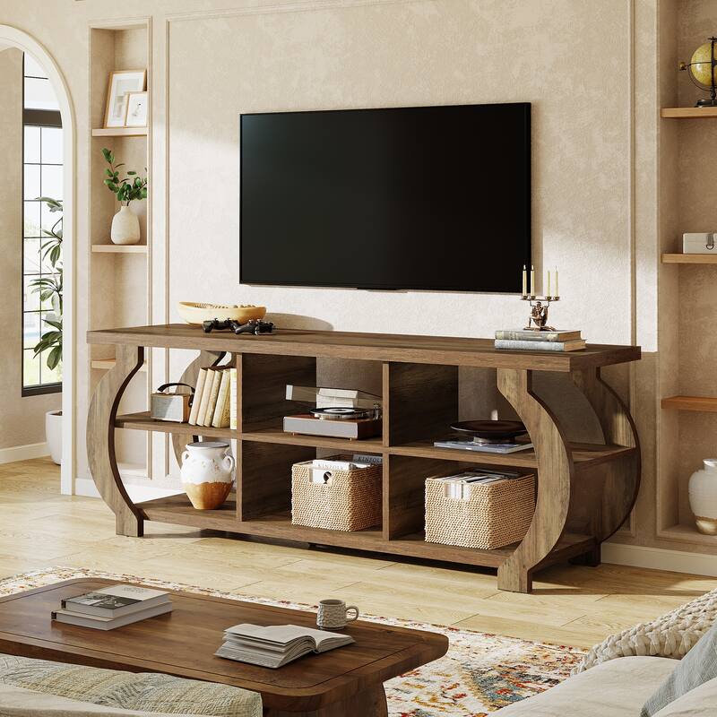 63" Farmhouse TV Stand, Media TV Console with Storage Shelves