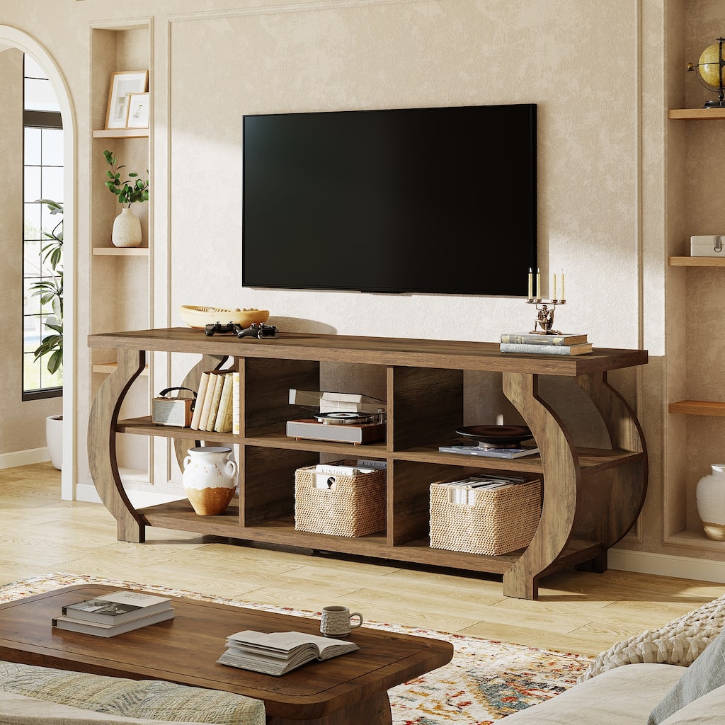 63" TV Stand, Farmhouse Media TV Console with Storage Shelves