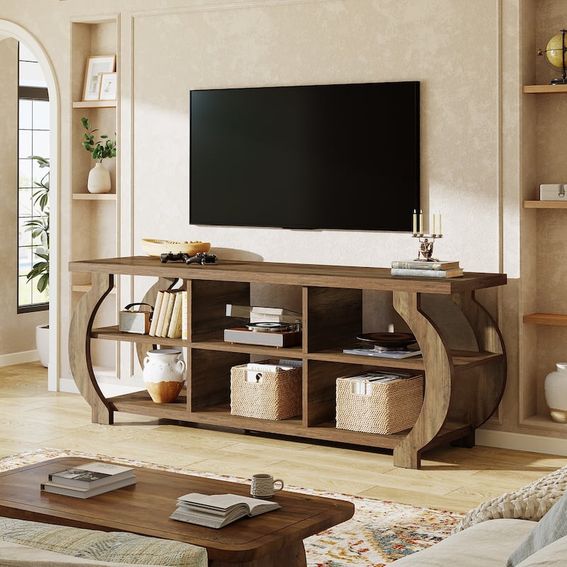 63" TV Stand, Media TV Console with Storage Shelves for Living Room, Wood Entertainment Center for 55/60/65/75-Inch TVs