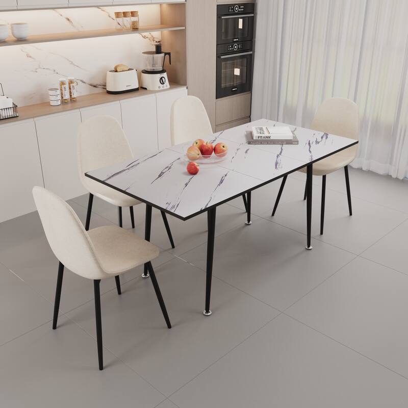 Modern Extendable Dining Table Set with 4 Upholstered Chairs Space Saving Kitchen Furniture