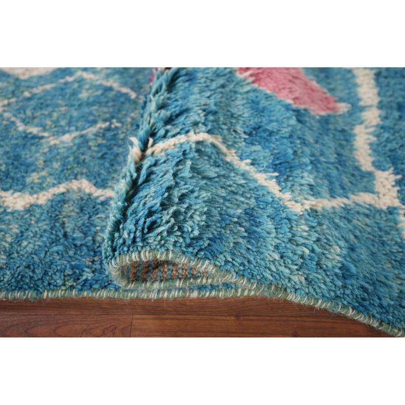 Turquoise Blue Moroccan Oriental Area Rug Hand-Knotted Wool Carpet - 5'0"x 9'1"