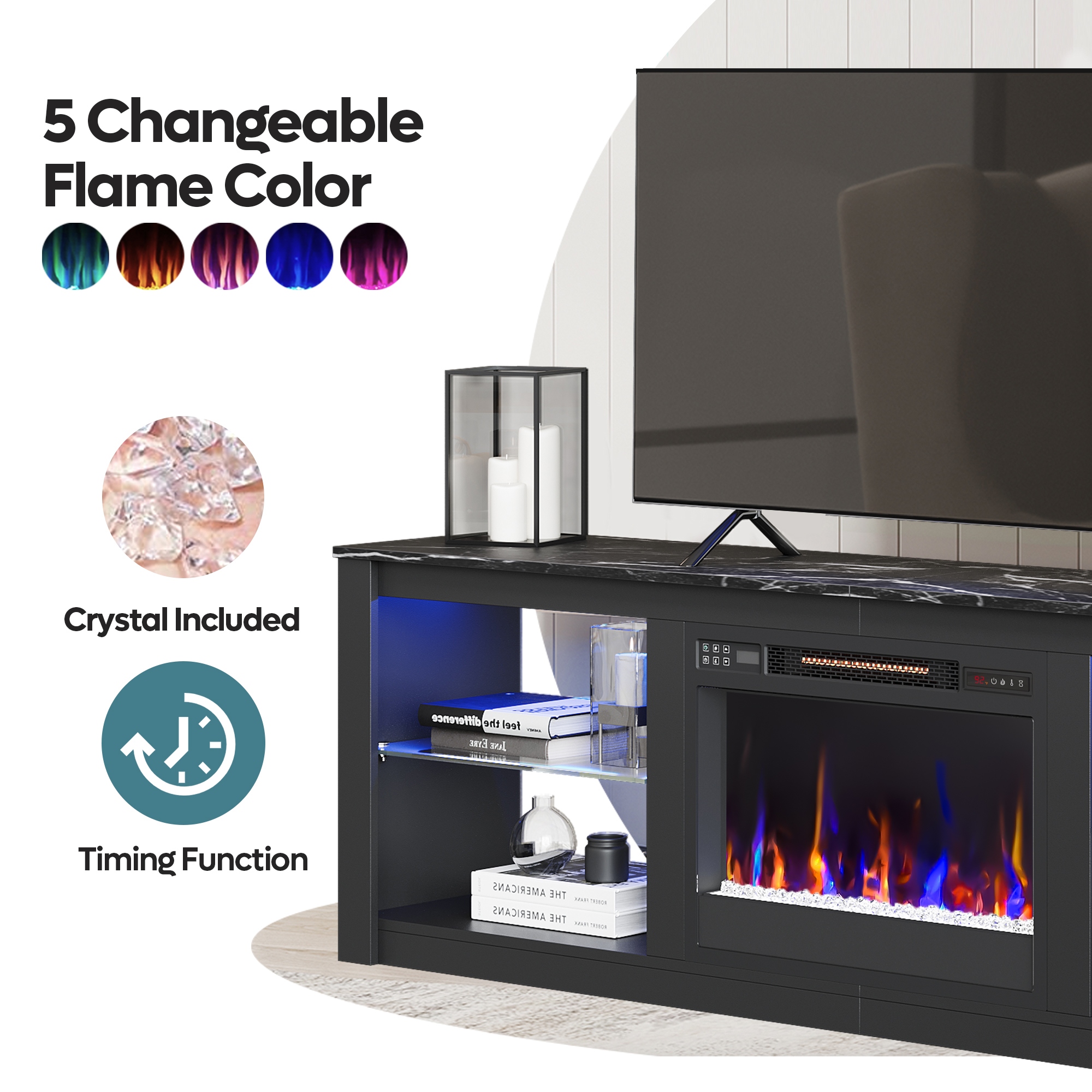 Fireplace tv stand with crystals discount