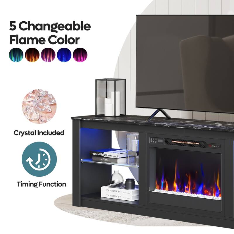TV Stand for TVs up to 75" with Fireplace, LED Entertainment Center - 71 inch