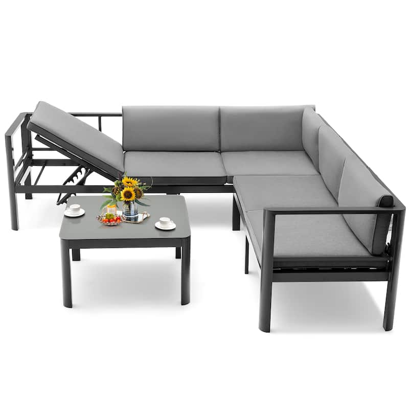 Costway 3PCS Patio Furniture Set Aluminum Lounge Adjust Back Recliner - See Details